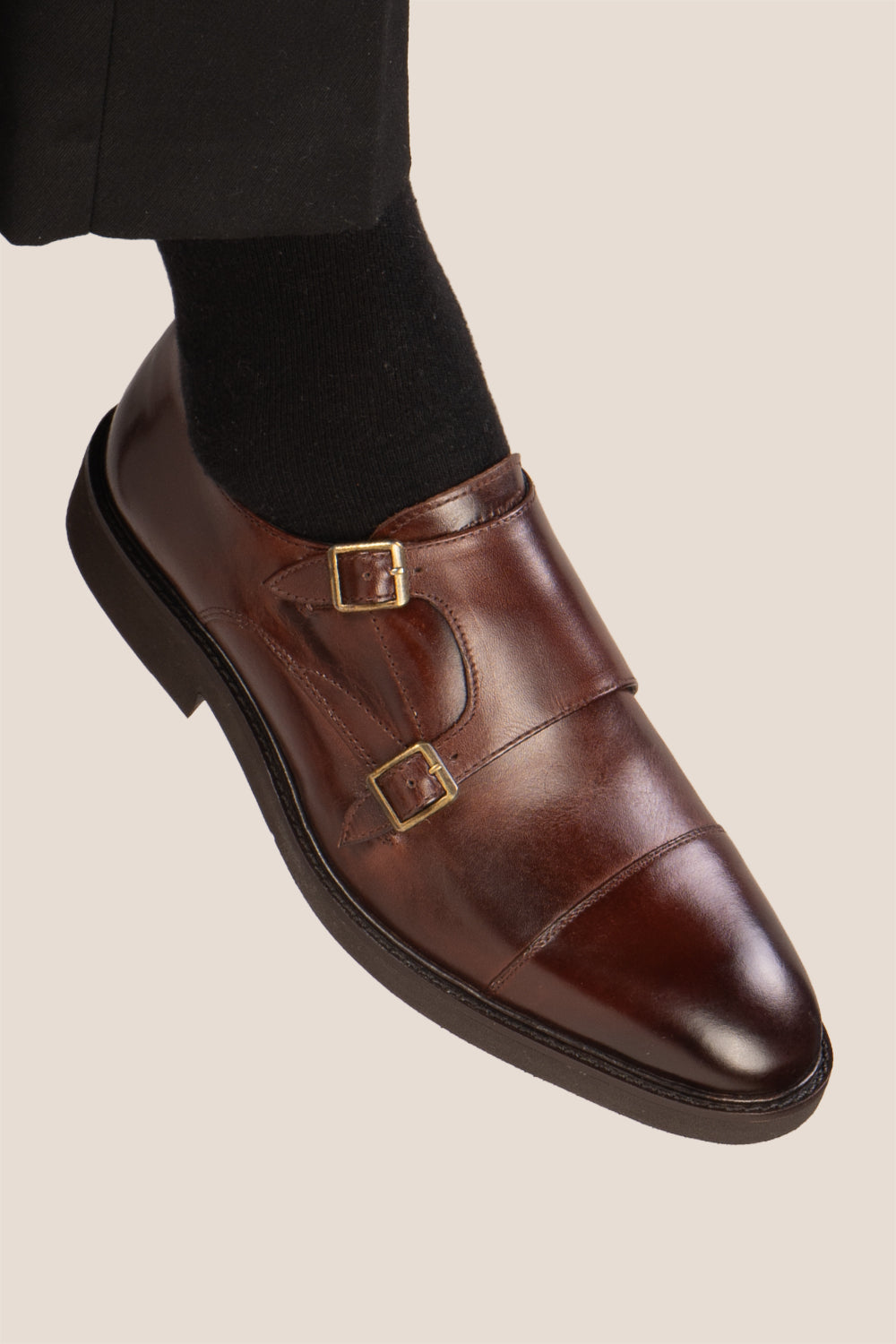 Garson brown monk strap leather men’s shoes with premium craftsmanship, sleek design, and classic buckle detail for formal and office wear.