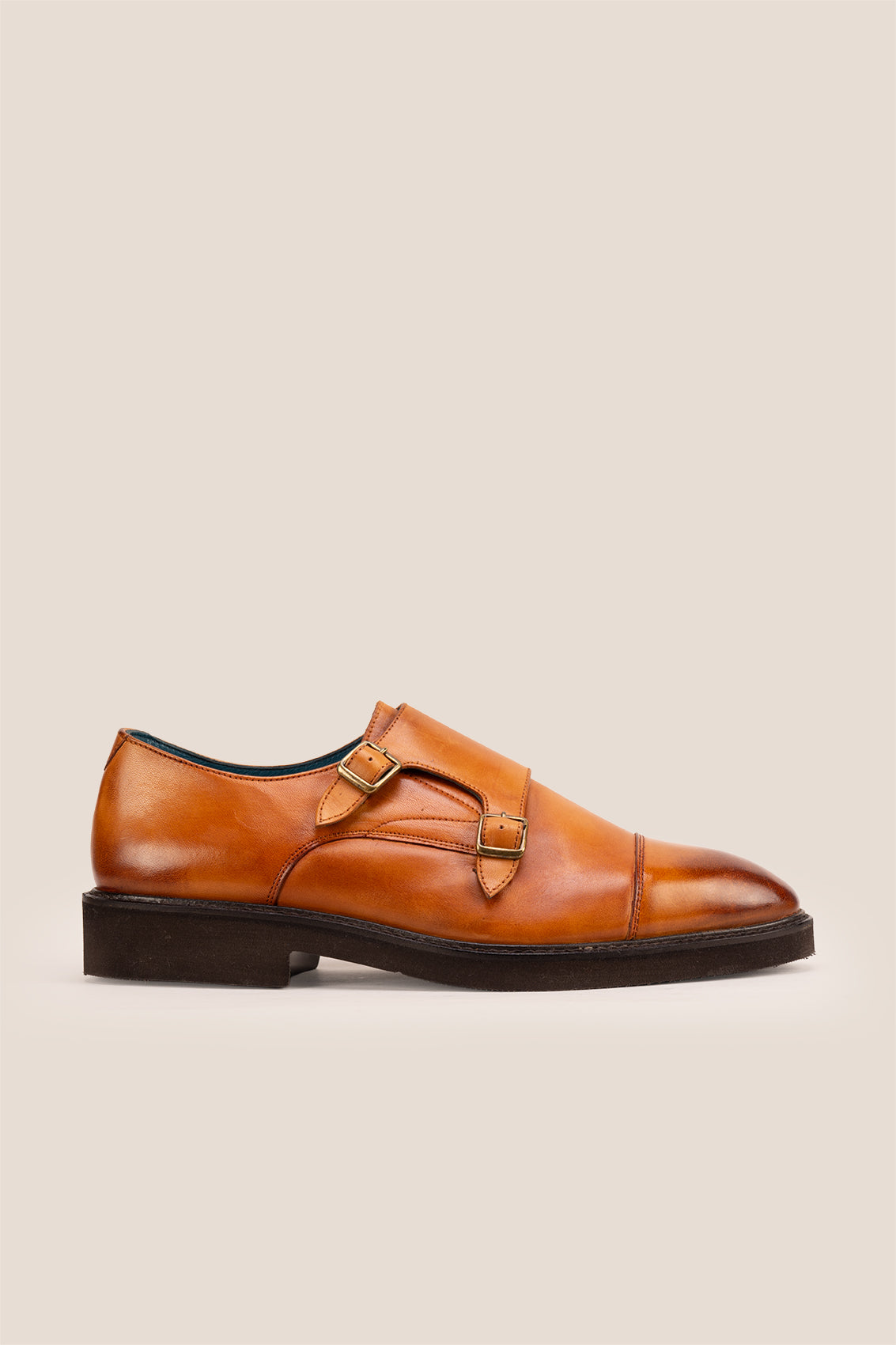 Oswin Hyde Garson Tan Monk Strap shoes crafted from premium leather. Perfect men’s tan shoes for formal occasions