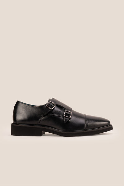 Oswin Hyde: Garson Black Double Monk Strap Shoes display picture 1