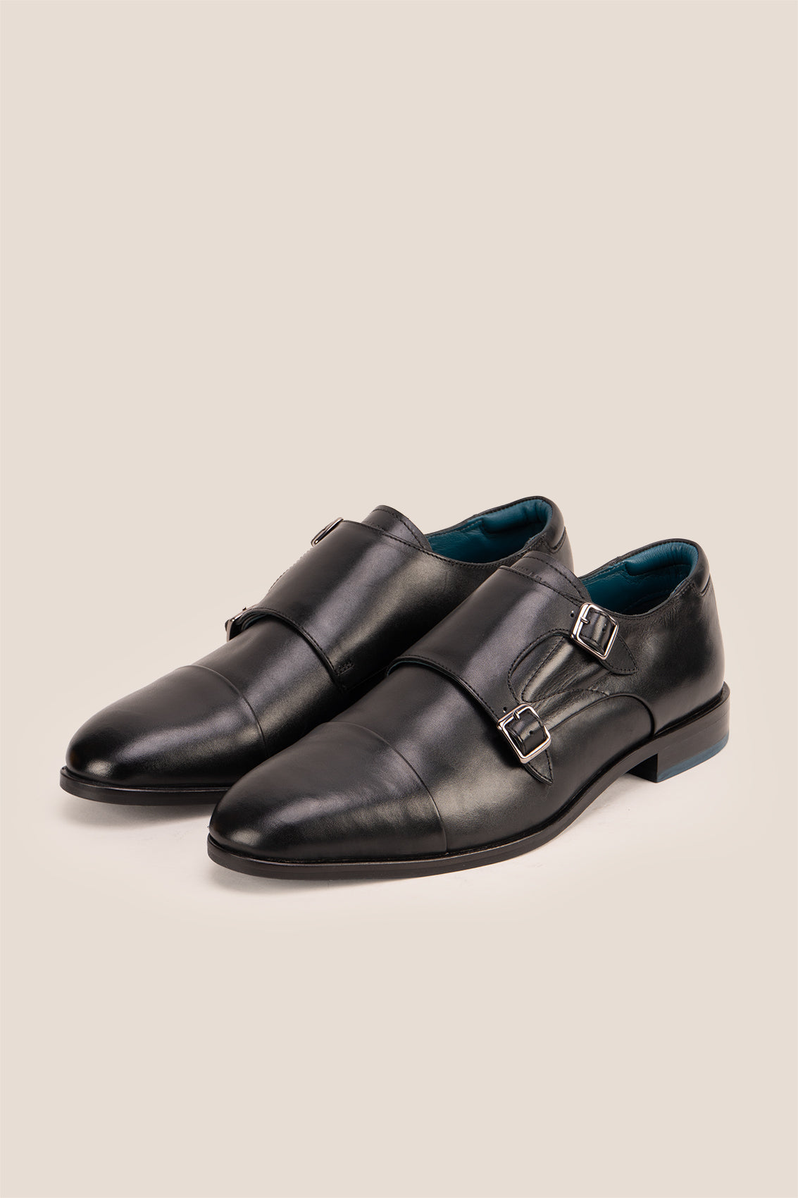 Hadley Black Leather Padded-Collar Double Monk Shoes | Oswin Hyde