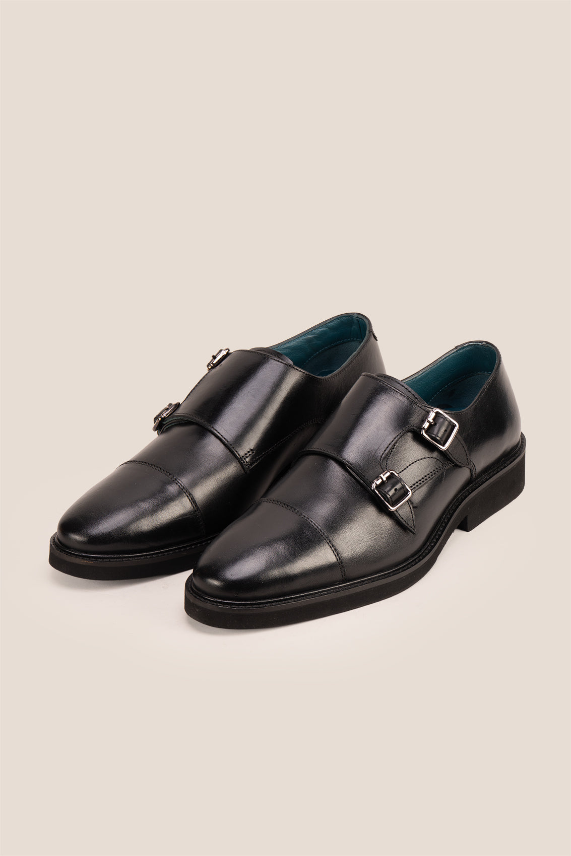 Garson Black double monk strap leather shoes for men by Oswin Hyde – elegant formal shoes with polished finish and cushioned leather insole