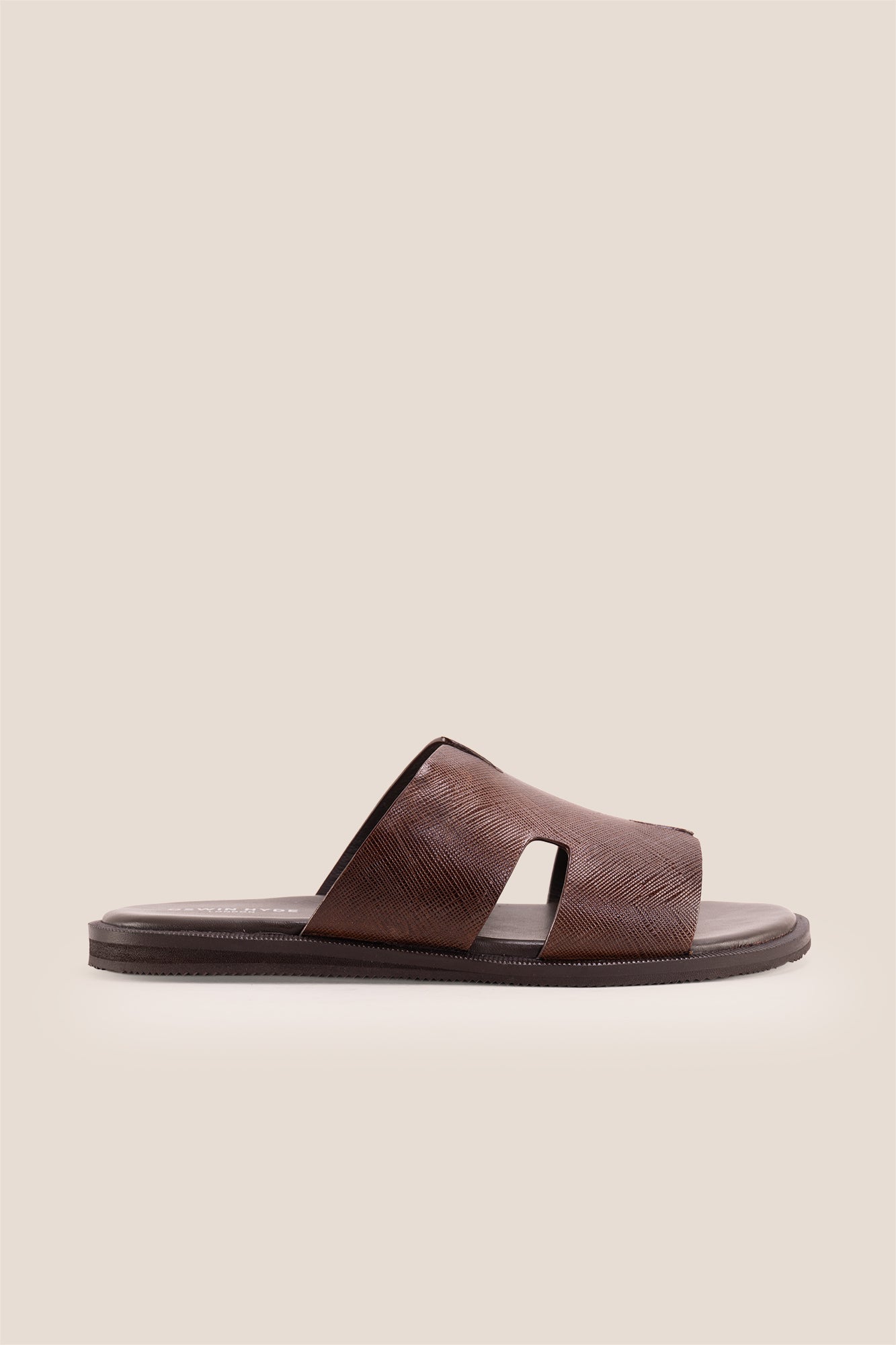 Men’s Phoenix Brown sandals in high-quality brown leather featuring a minimalist hyde strap H-frame design.