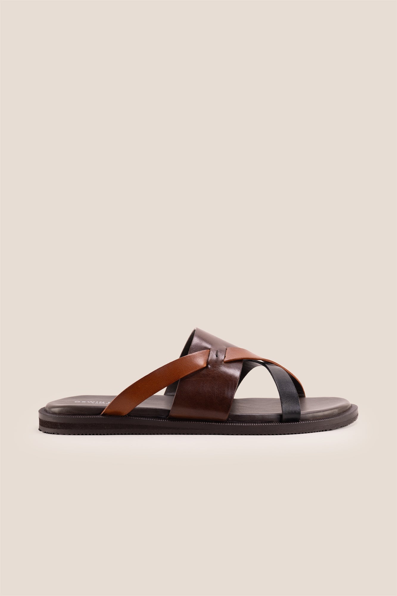 Men’s Frank Brown tan tri-strap sandals featuring a robust adjustable strap system and a refined leather finish.