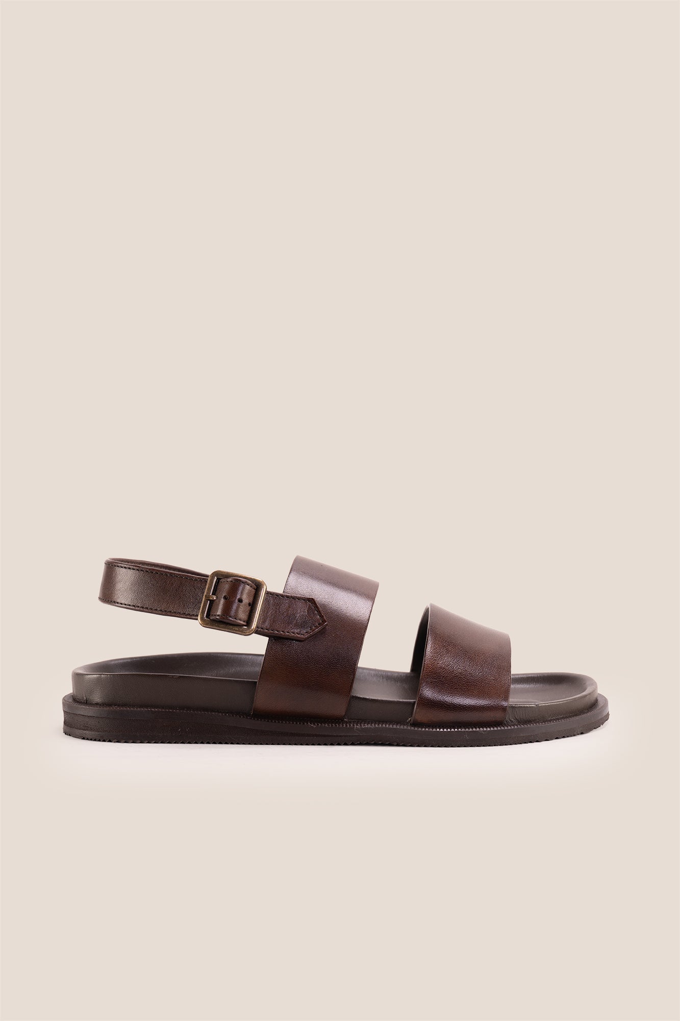 Antonio Brown double strap leather sandals in dark brown, showcasing premium genuine leather and a luxurious design, suitable for stylish men's footwear.