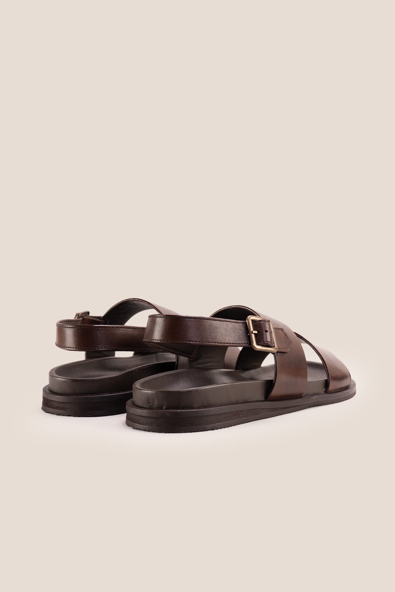 Antonio Brown double strap leather sandals in dark brown, showcasing premium genuine leather and a luxurious design, suitable for stylish men's footwear.