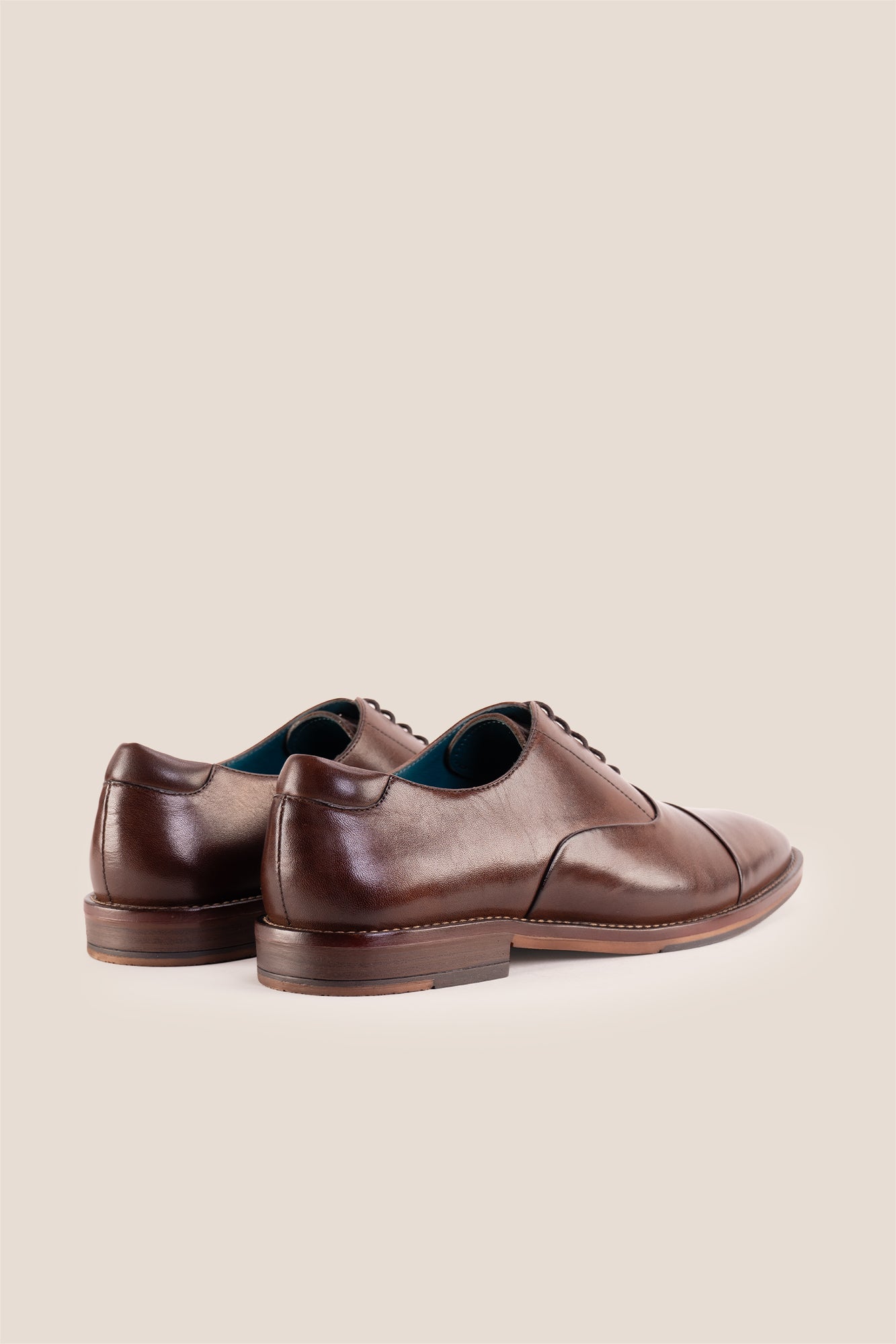 Jarred Brown mens premium leather Oxford shoes featuring a distinctive toecap design and a polished brown finish.