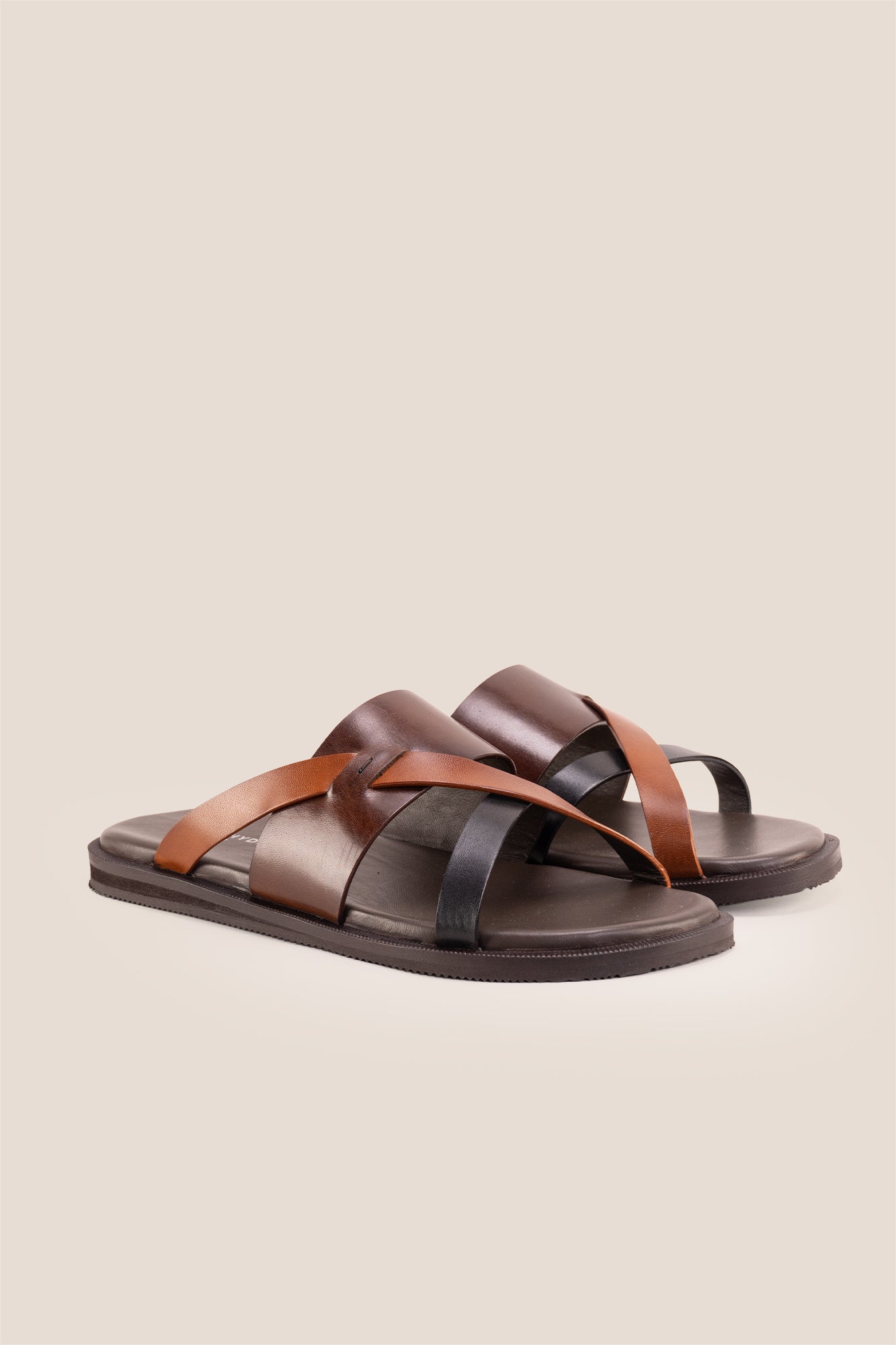 Men’s Frank Brown tan tri-strap sandals featuring a robust adjustable strap system and a refined leather finish.