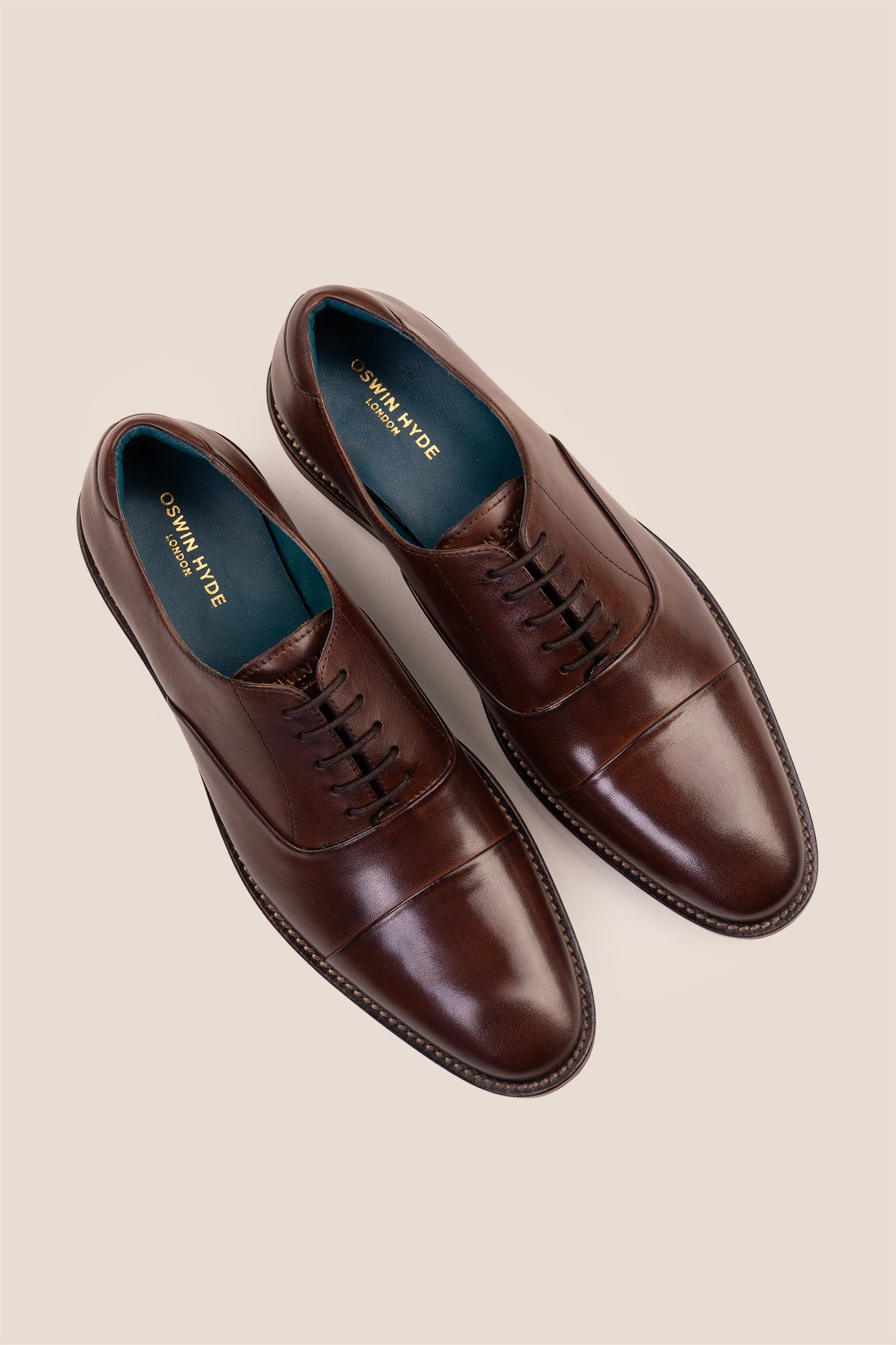 Jarred Brown mens premium leather Oxford shoes featuring a distinctive toecap design and a polished brown finish.