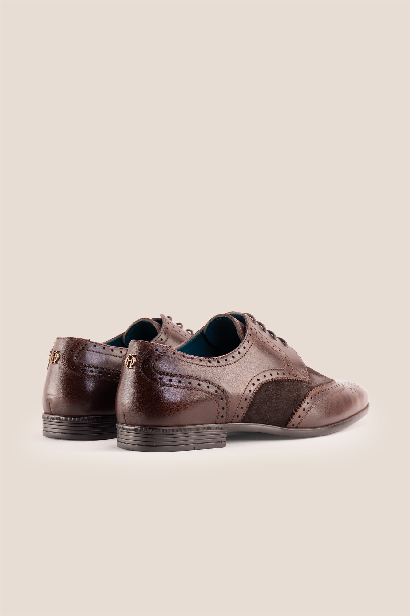 Miller Brown Suede men’s leather and suede brogue shoes with wingtip detailing.
