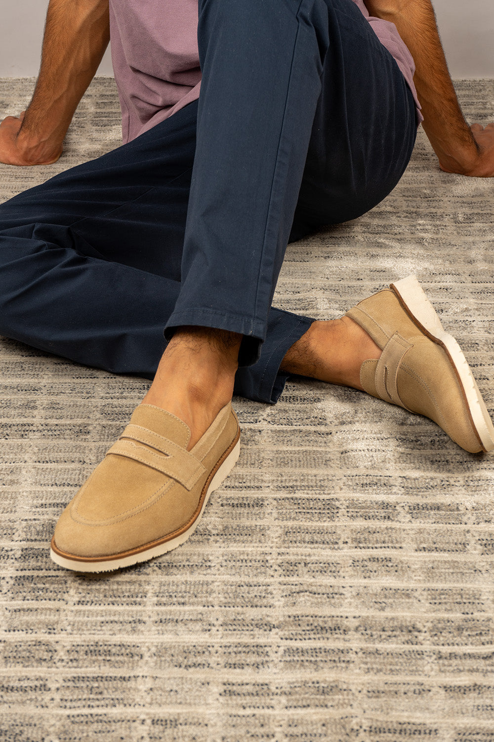 Oswin Hyde: Mason Sand Suede Saddle Loafers1