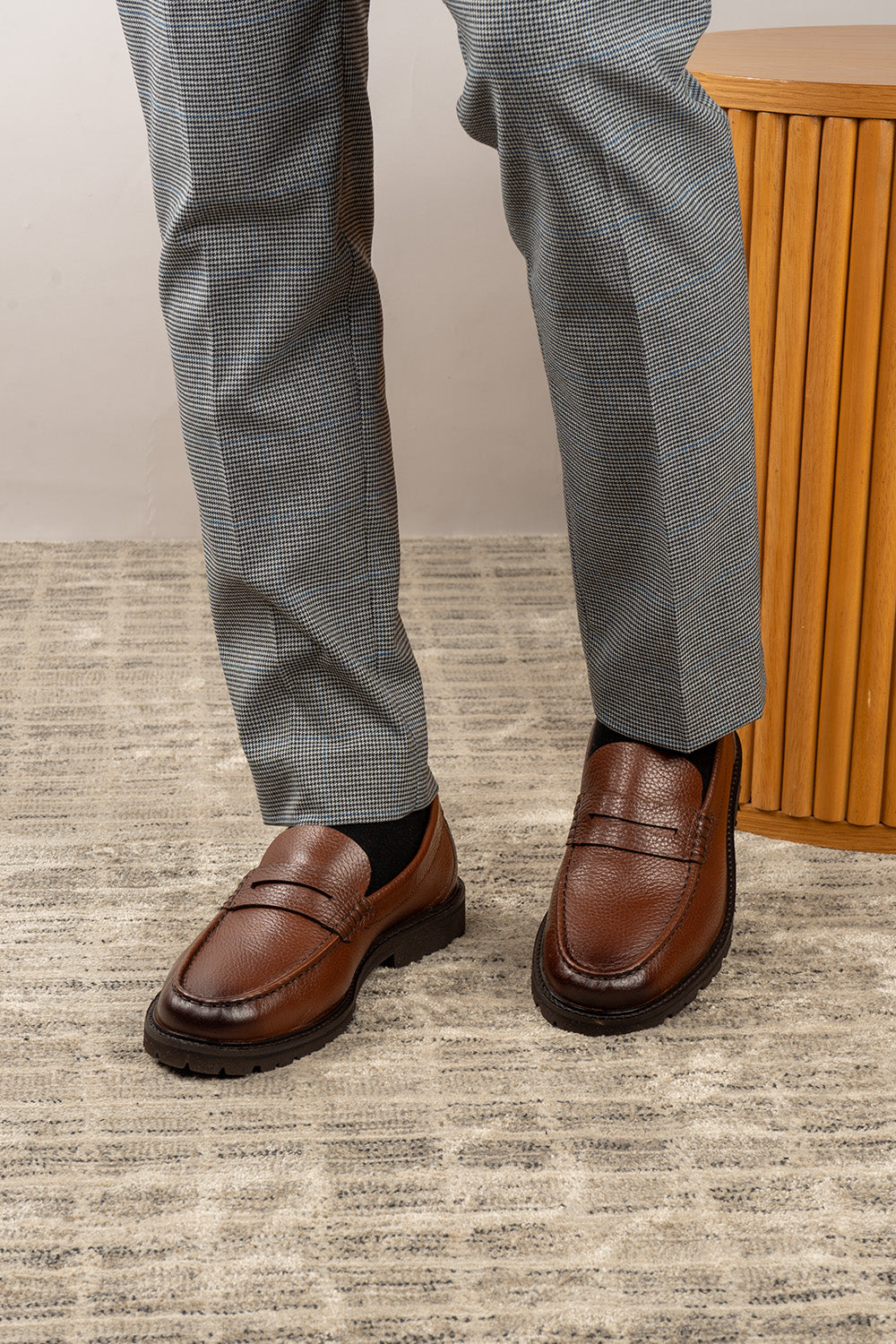 Oswin Hyde: Theo Brown Leather Penny Loafers - Main Image