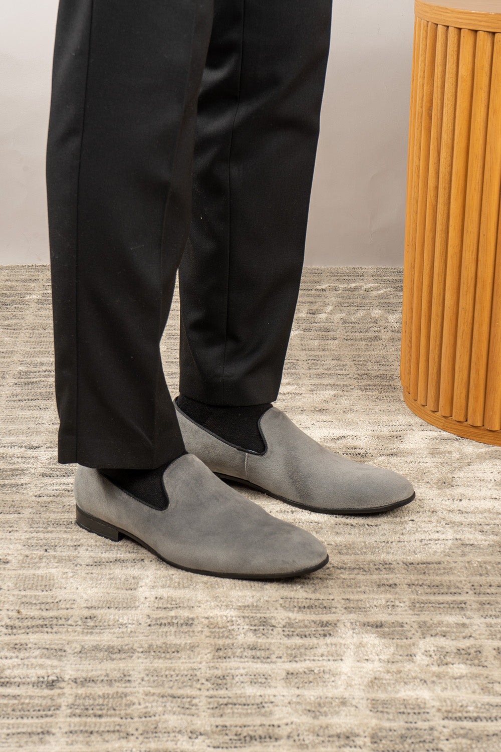 Oswin Hyde: Alfie Grey Velvet Loafer Men's Smoking Slippers