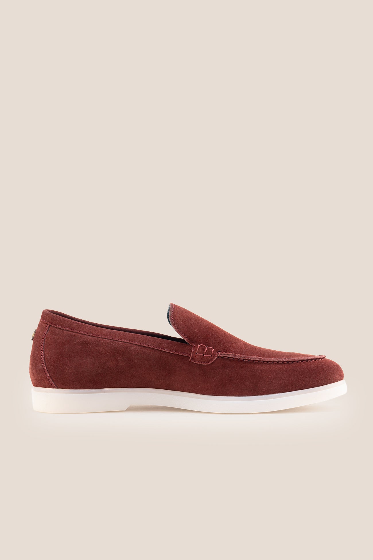 Oswin hyde Men's Morgan Wine burgundy suede slip-on loafers with white soles