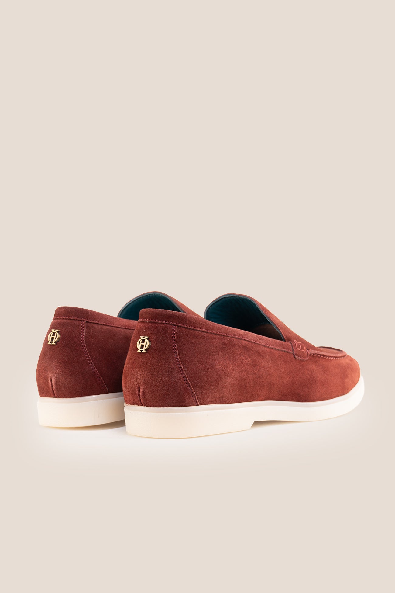 Oswin hyde Men's Morgan Wine burgundy suede slip-on loafers with white soles