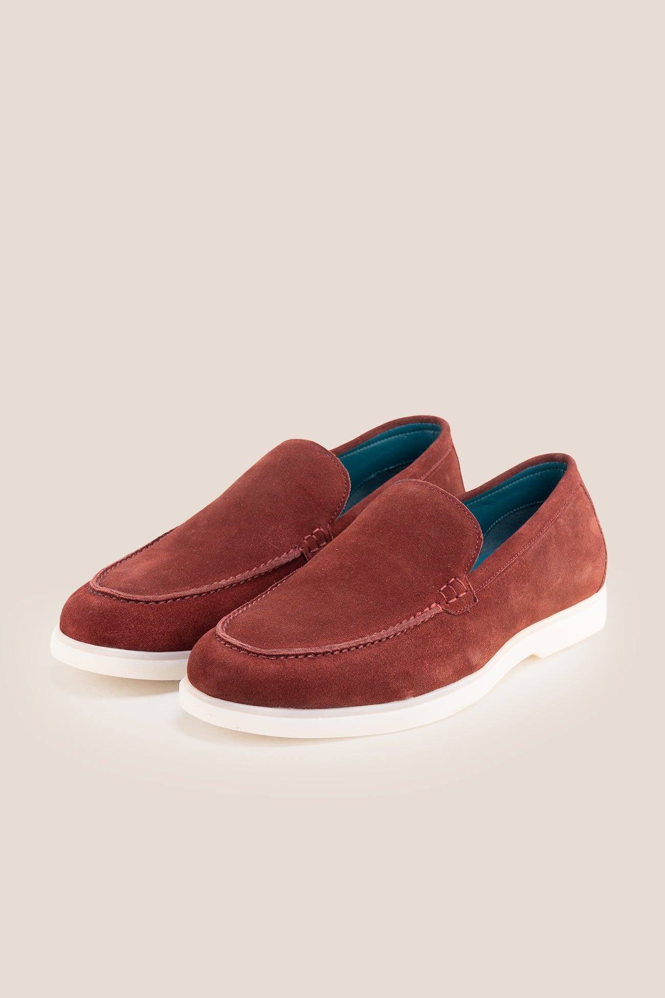 Oswin hyde Men's Morgan Wine burgundy suede slip-on loafers with white soles