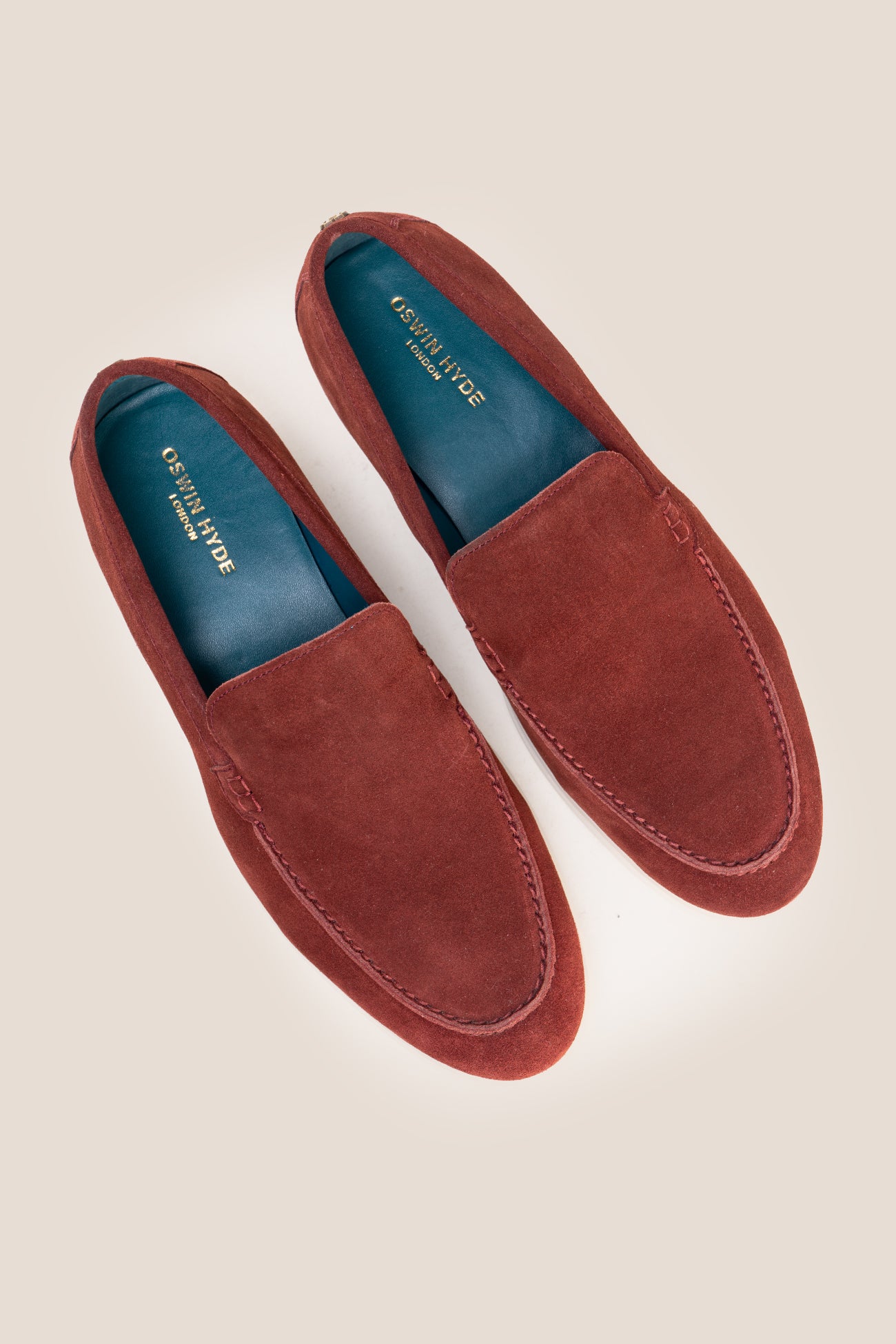Oswin hyde Men's Morgan Wine burgundy suede slip-on loafers with white soles