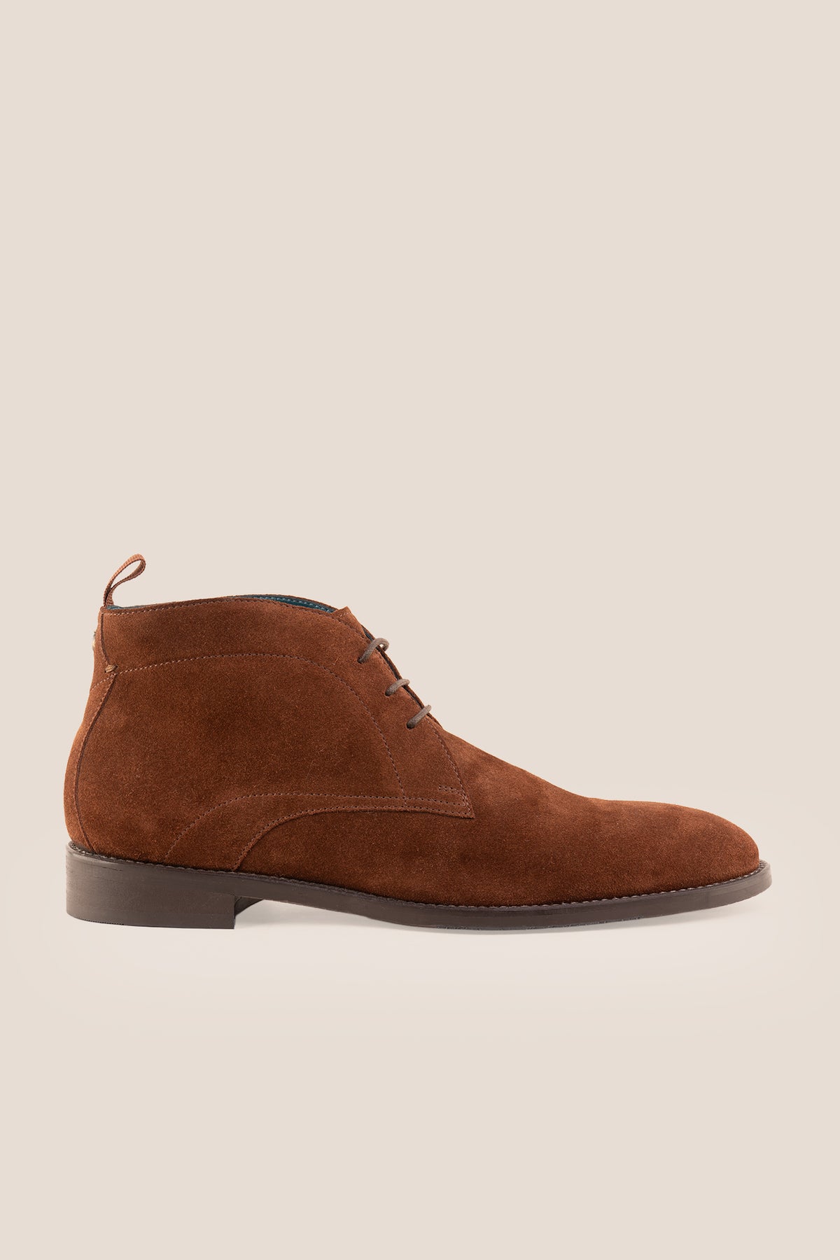 Men's Franklin Chocolate Suede lace-up ankle boots by Oswin Hyde featuring a rich brown suede finish and sturdy heel