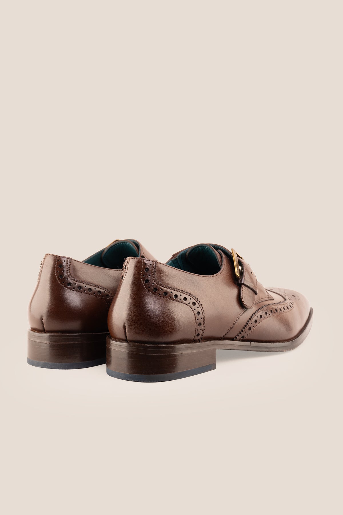 Men's Godric Brown leather monk strap brogue dress shoes by Oswin Hyde featuring rich brown leather and a single buckle strap.