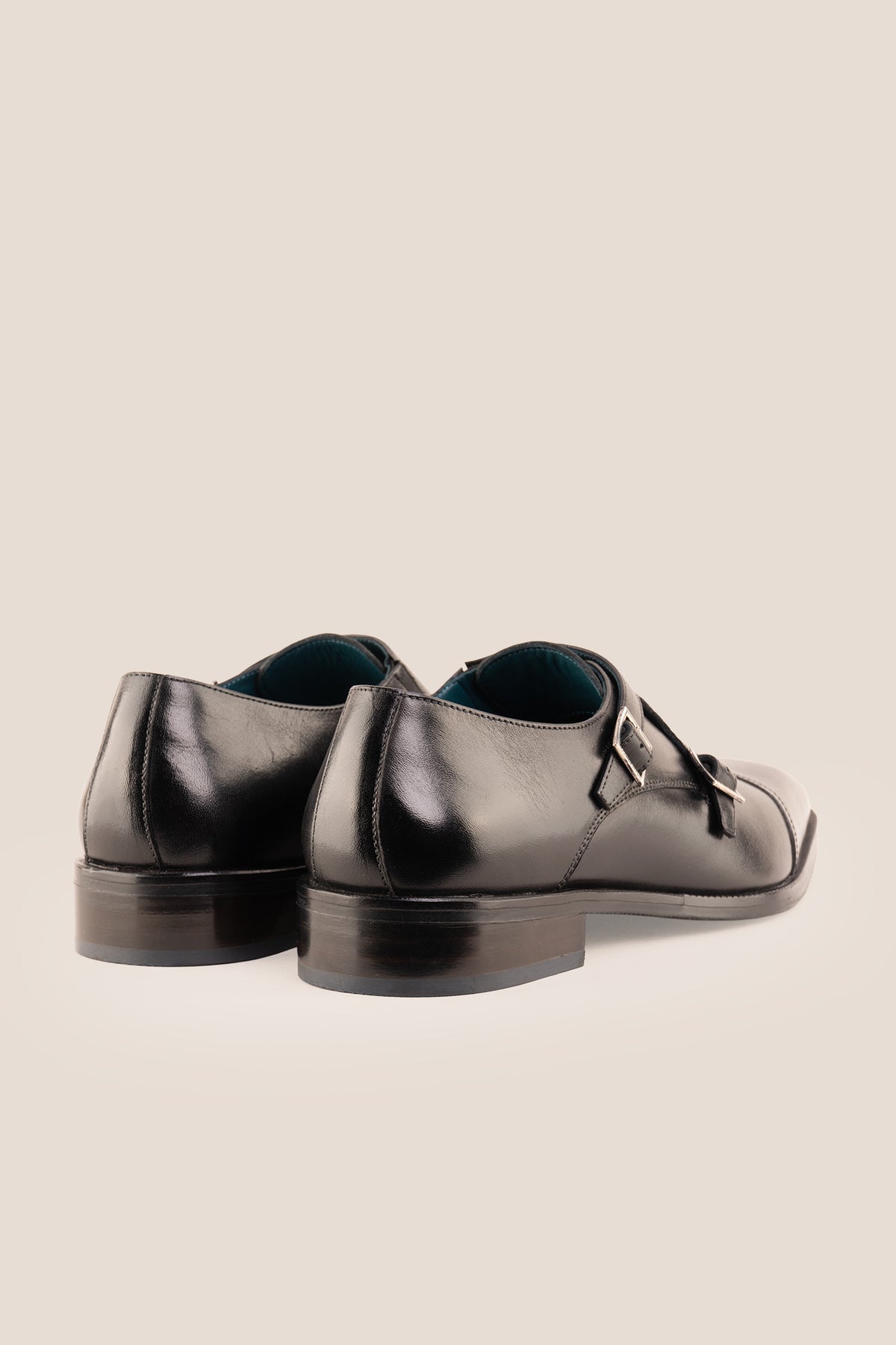 Men's Rolf Black leather double monk strap dress shoes by Oswin Hyde featuring polished black leather and dual buckle straps.