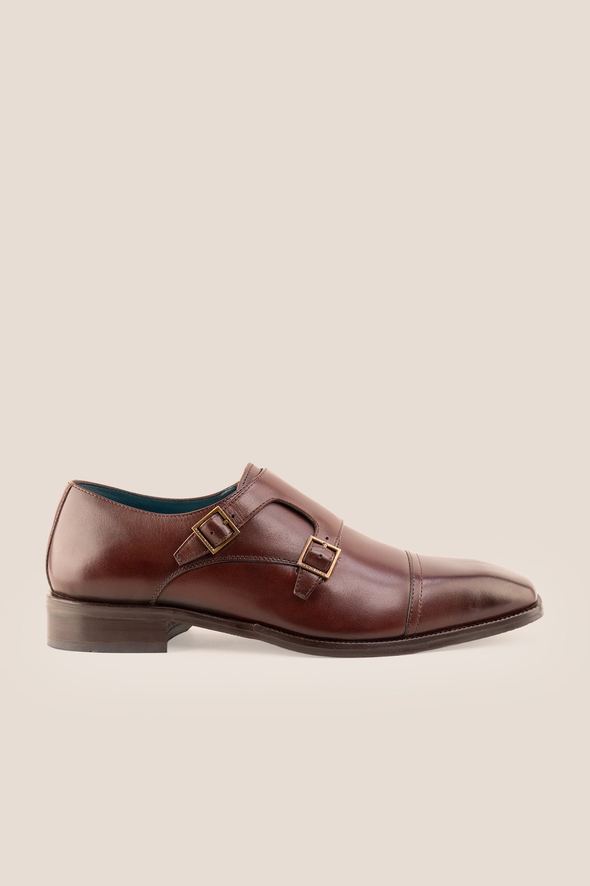 Men's Rolf Brown leather double monk strap dress shoes by Oswin Hyde featuring rich dark brown leather and dual buckle straps