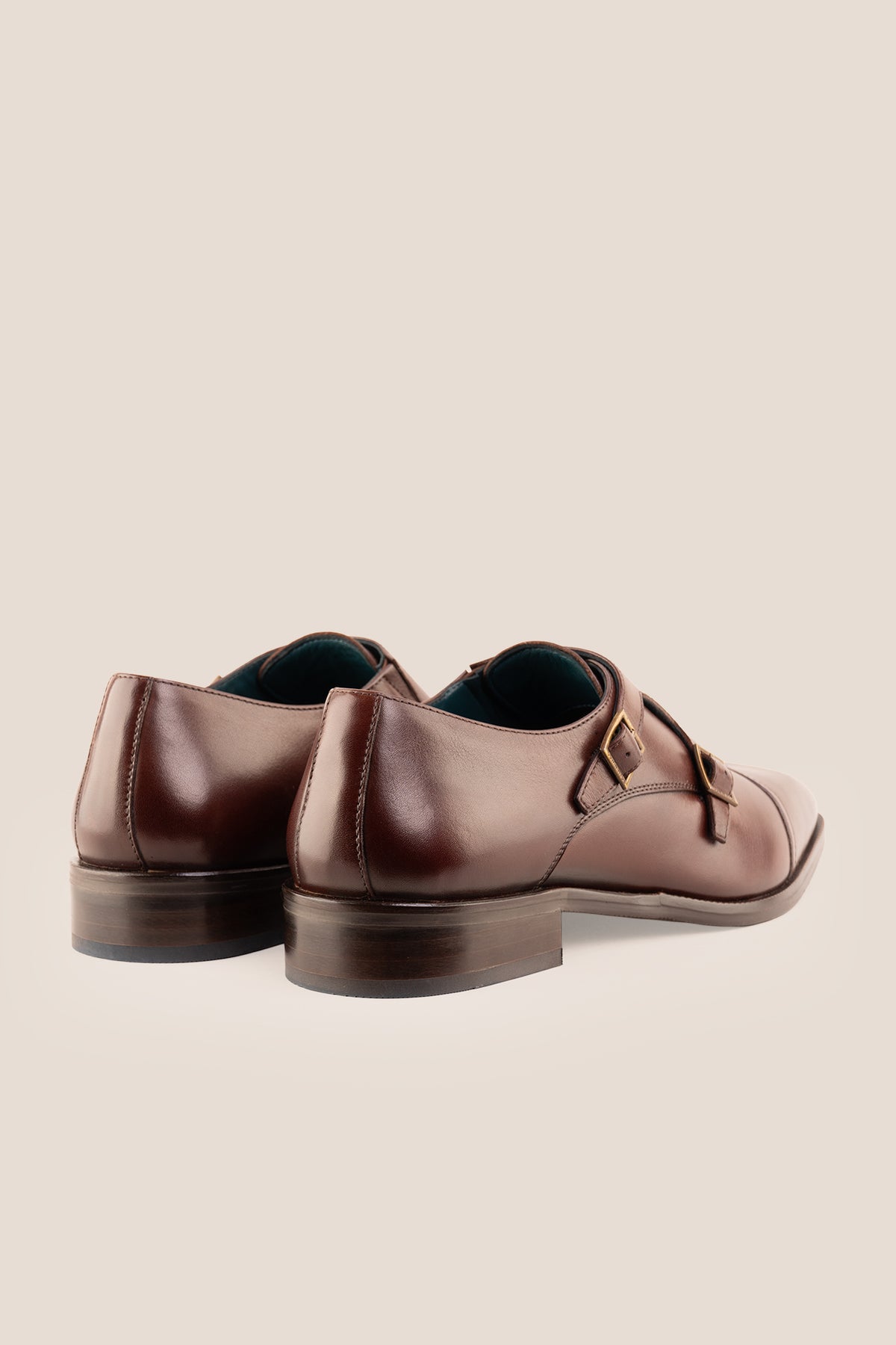 Men's Rolf Brown leather double monk strap dress shoes by Oswin Hyde featuring rich dark brown leather and dual buckle straps