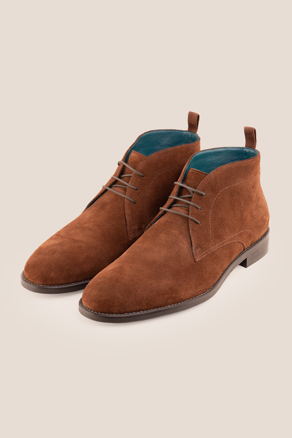Men's Franklin Chocolate Suede lace-up ankle boots by Oswin Hyde featuring a rich brown suede finish and sturdy heel