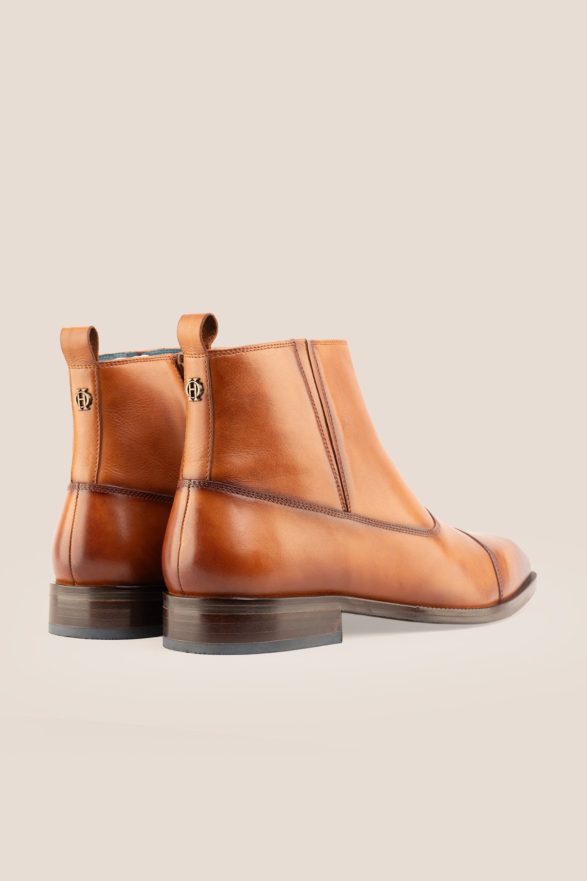 Men's Baldwin Tan leather side-zip ankle boots by Oswin Hyde featuring burnished tan leather and a convenient side zipper