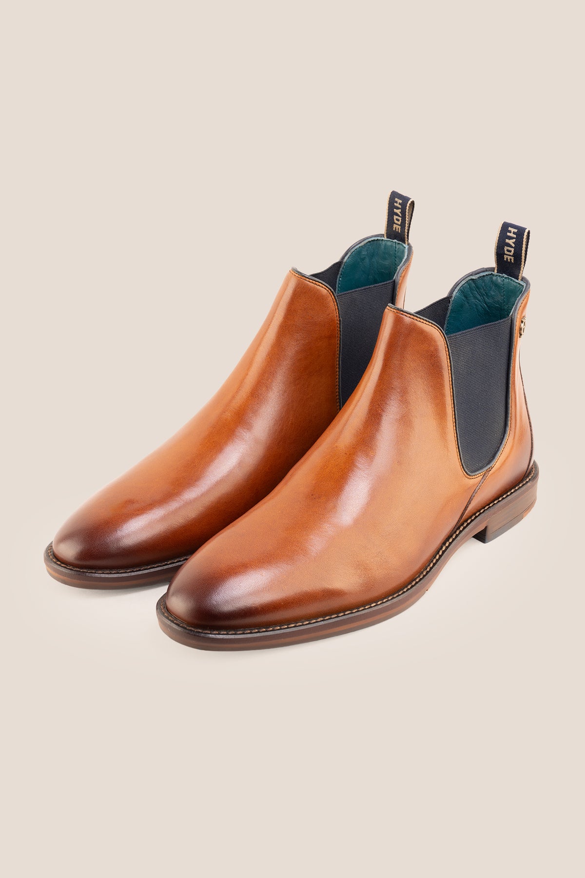 Francisco Tan leather Chelsea boots for men with contrasting navy gussets and pull loop