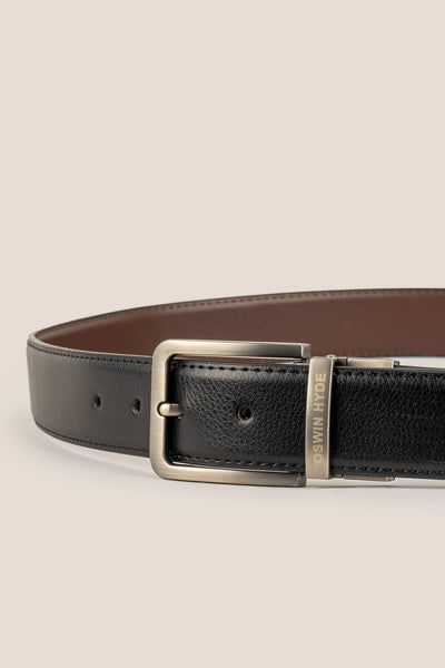 Oswin Hyde: Jim Black Brown Reversible Leather Belt Men