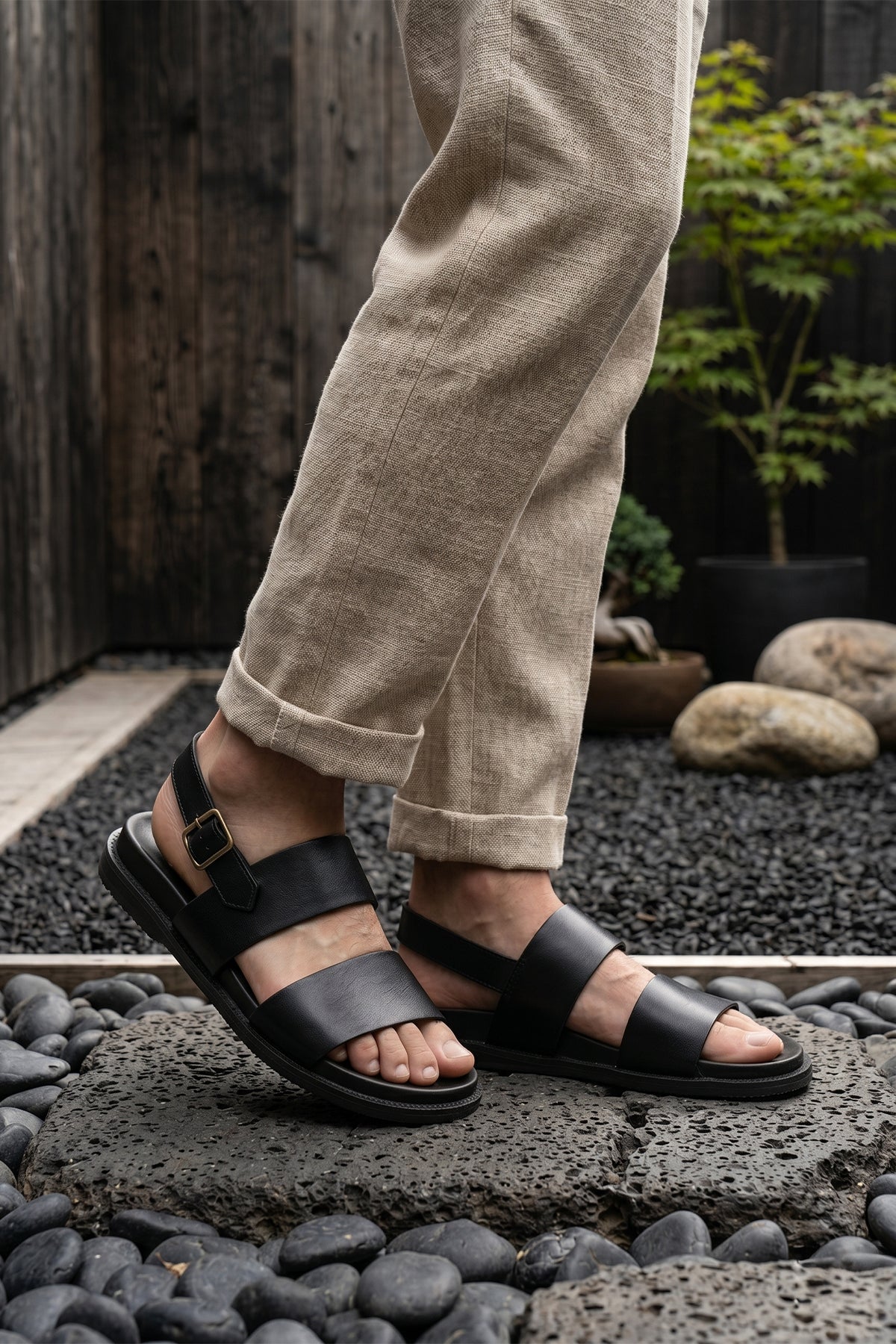Antonio Black double strap leather sandals for men with durable design and comfortable fit for all occasion