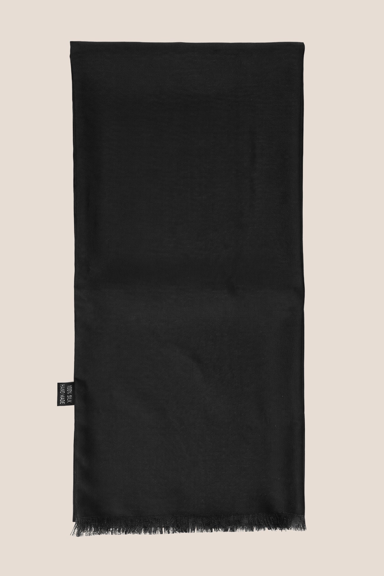 OSWIN HYDE luxury men's black silk scarf with fringed edges