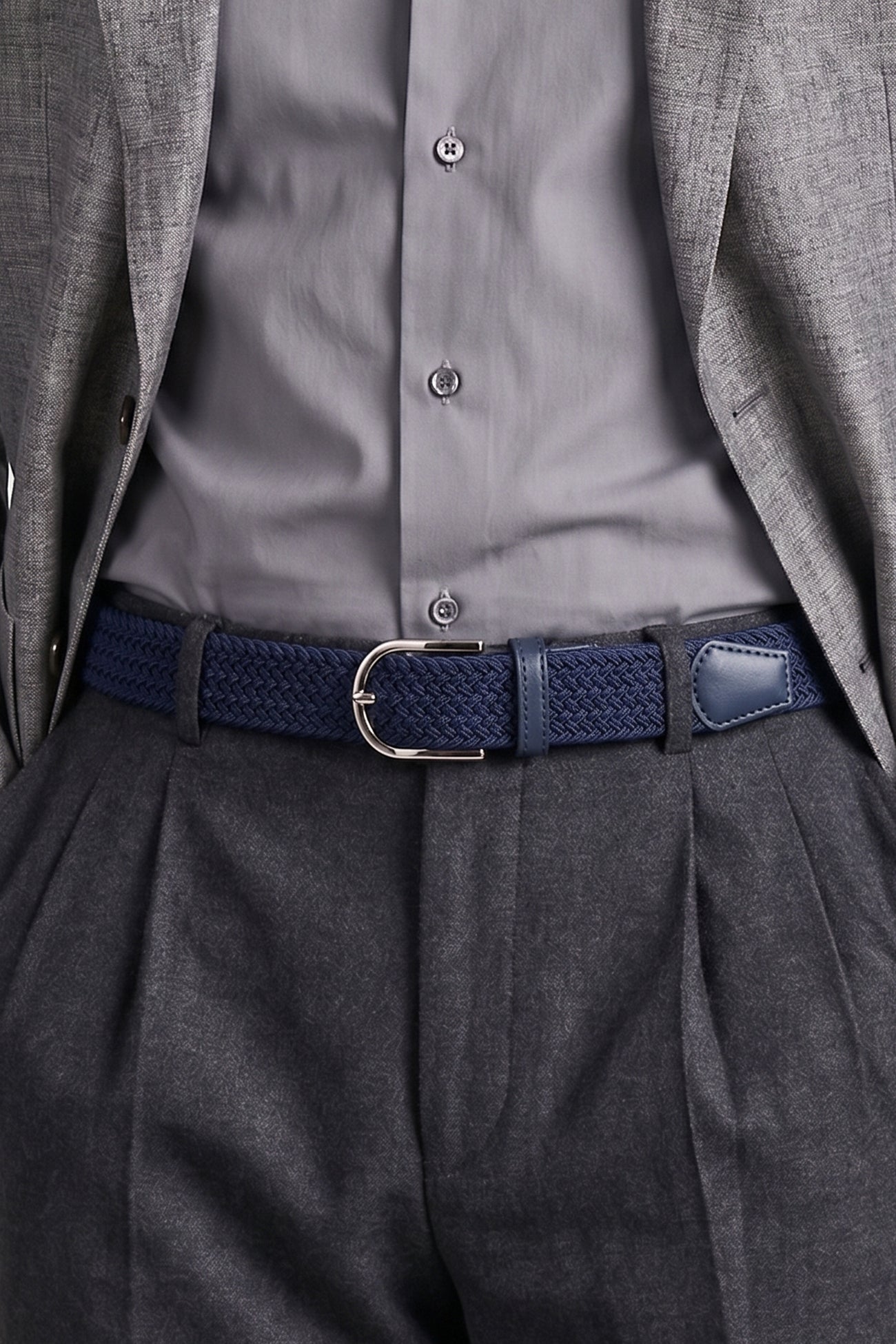 Oswin Hyde Aron belt - Navy elastic webbing for formal and smart-casual ensembles