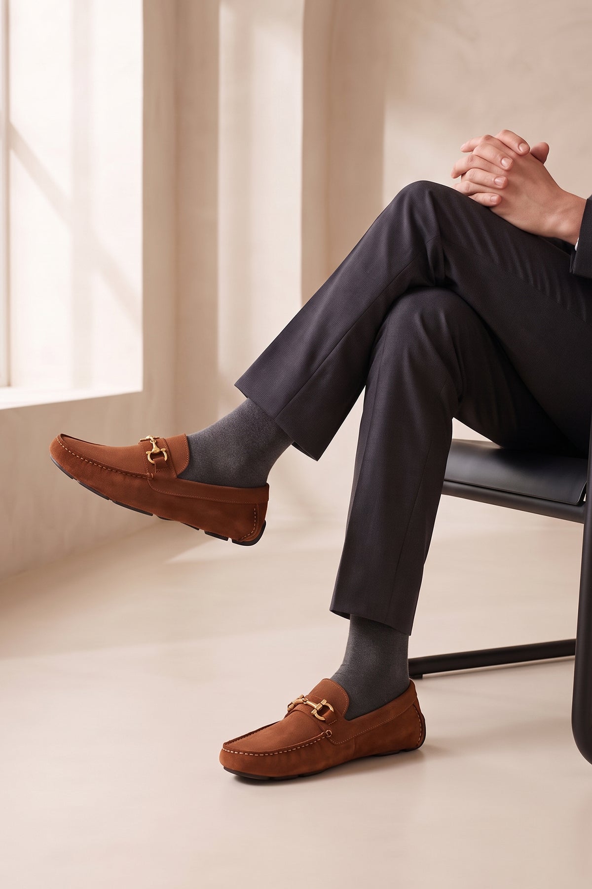 Nigel Tobacco Suede driving loafer comfort and control with horsebit design
