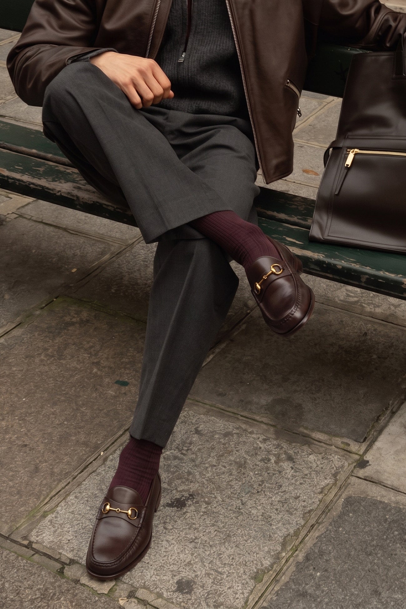 Pair of Oswin Hyde Samuel dark brown leather horsebit loafers with gold buckle detail and teal lining.