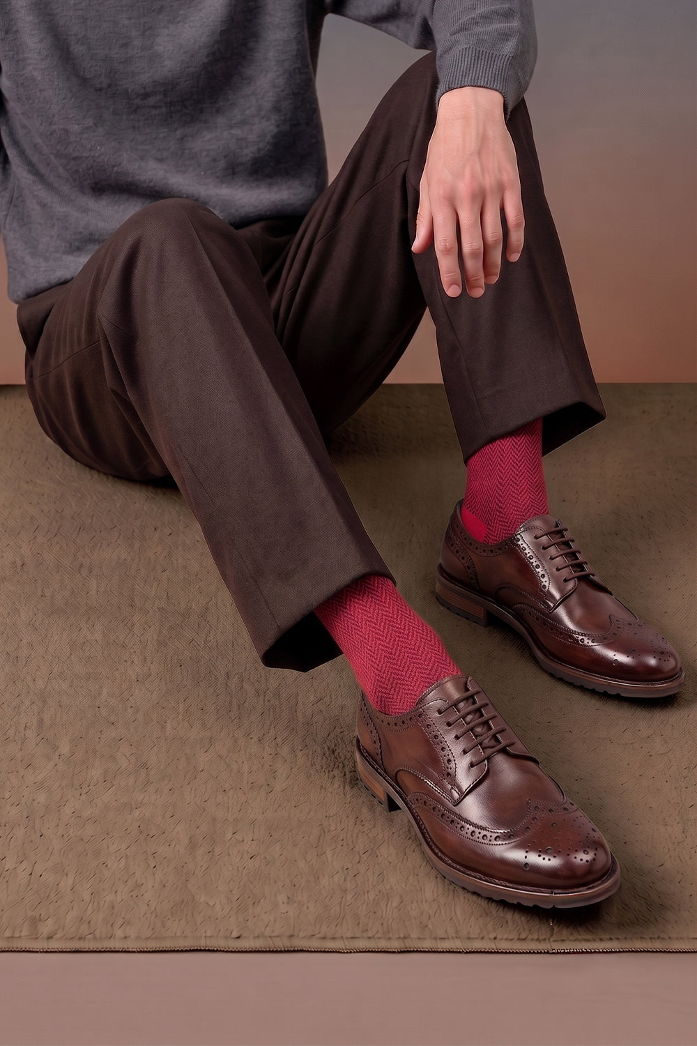Model wearing Premium herringbone socks designed by Oswin Hyde for the discerning gentleman.