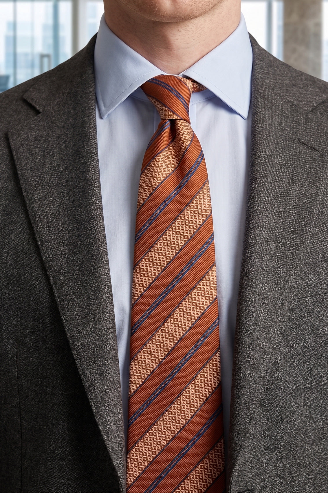 Vintage Bronze Stripes ties for men, designed with timeless elegance and style. The rich bronze stripes create a striking contrast.