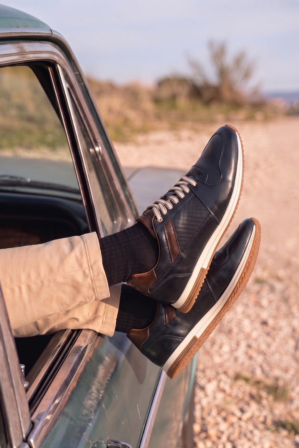 Rory navy leather sneakers for men with minimalist design and durable sole, perfect for casual and smart-casual outfits