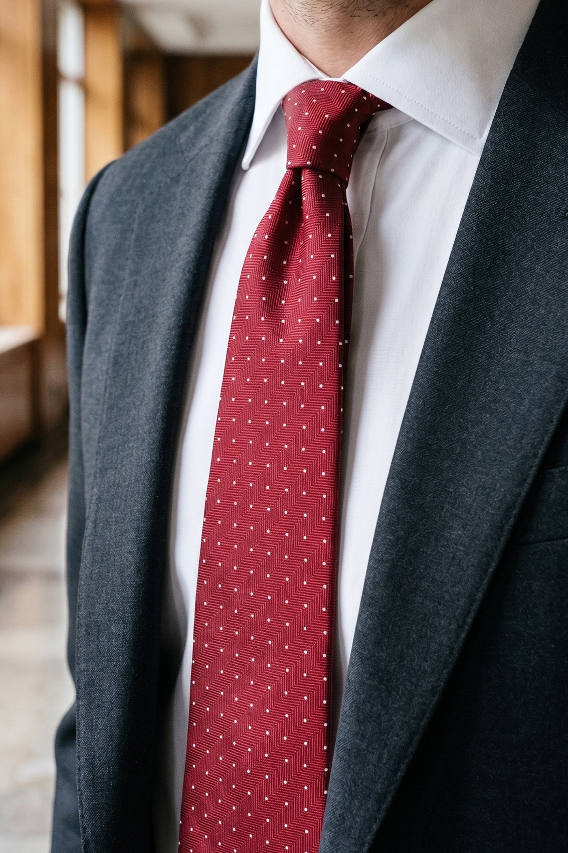 Polka Red tie with intricate design, ideal for weddings, office wear, and formal occasions.