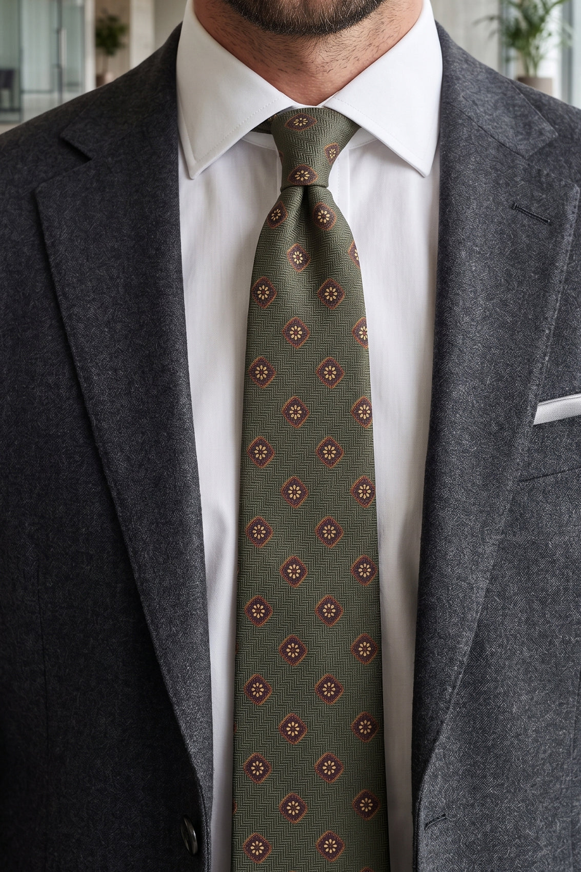 Vintage Geometric Green tie with sophisticated design, ideal for weddings, office wear, and casual outings.