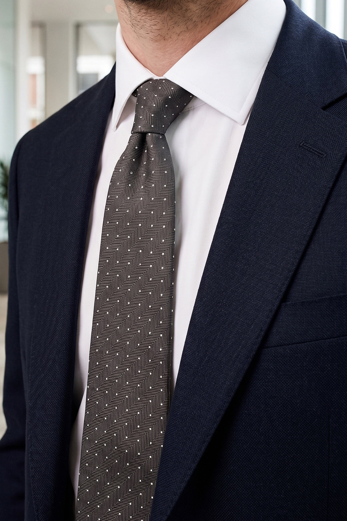 Polka Grey tie with sophisticated design, ideal for weddings, office wear, and casual outings.