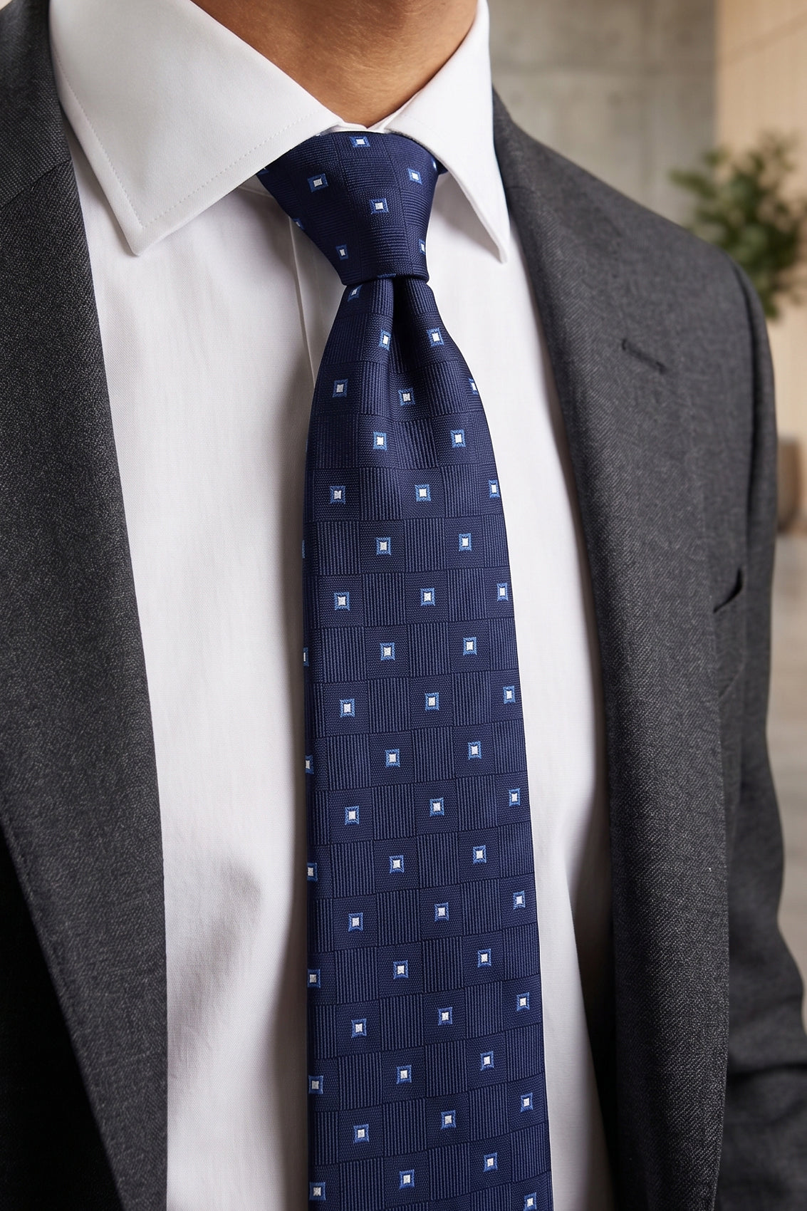 Multi Square Navy tie with stylish design, perfect for weddings, office wear, and formal occasions.