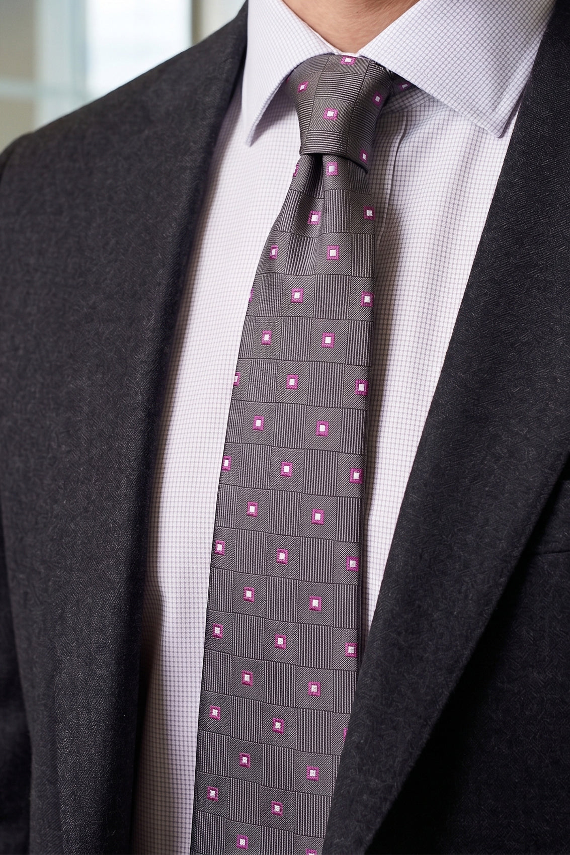 Multi Square Grey tie with versatile design, ideal for weddings, office wear, and formal occasions.