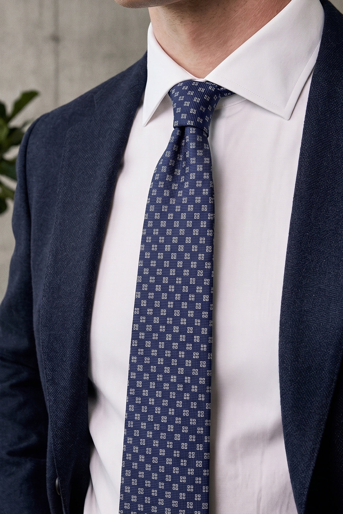 Geometric Squares Navy tie with unique design, ideal for weddings, office wear, and formal occasions.