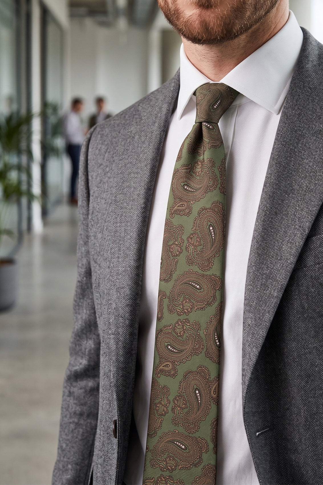 Paisley Green tie with intricate design, perfect for weddings, office wear, and casual events.