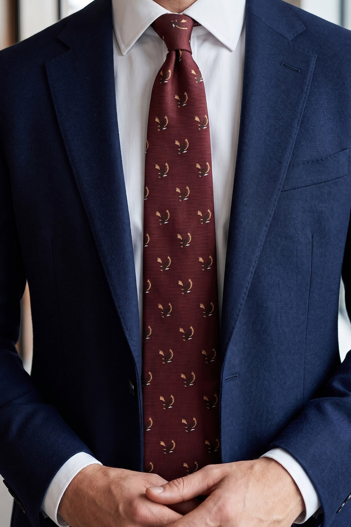 Eagle Red tie with classic design, perfect for weddings, office wear, and formal occasions.