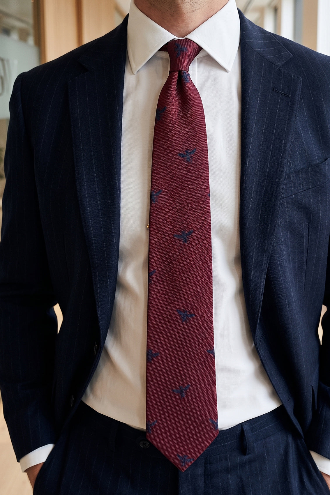 Dragonfly Red tie with luxurious design, ideal for weddings, office wear, and formal occasions.