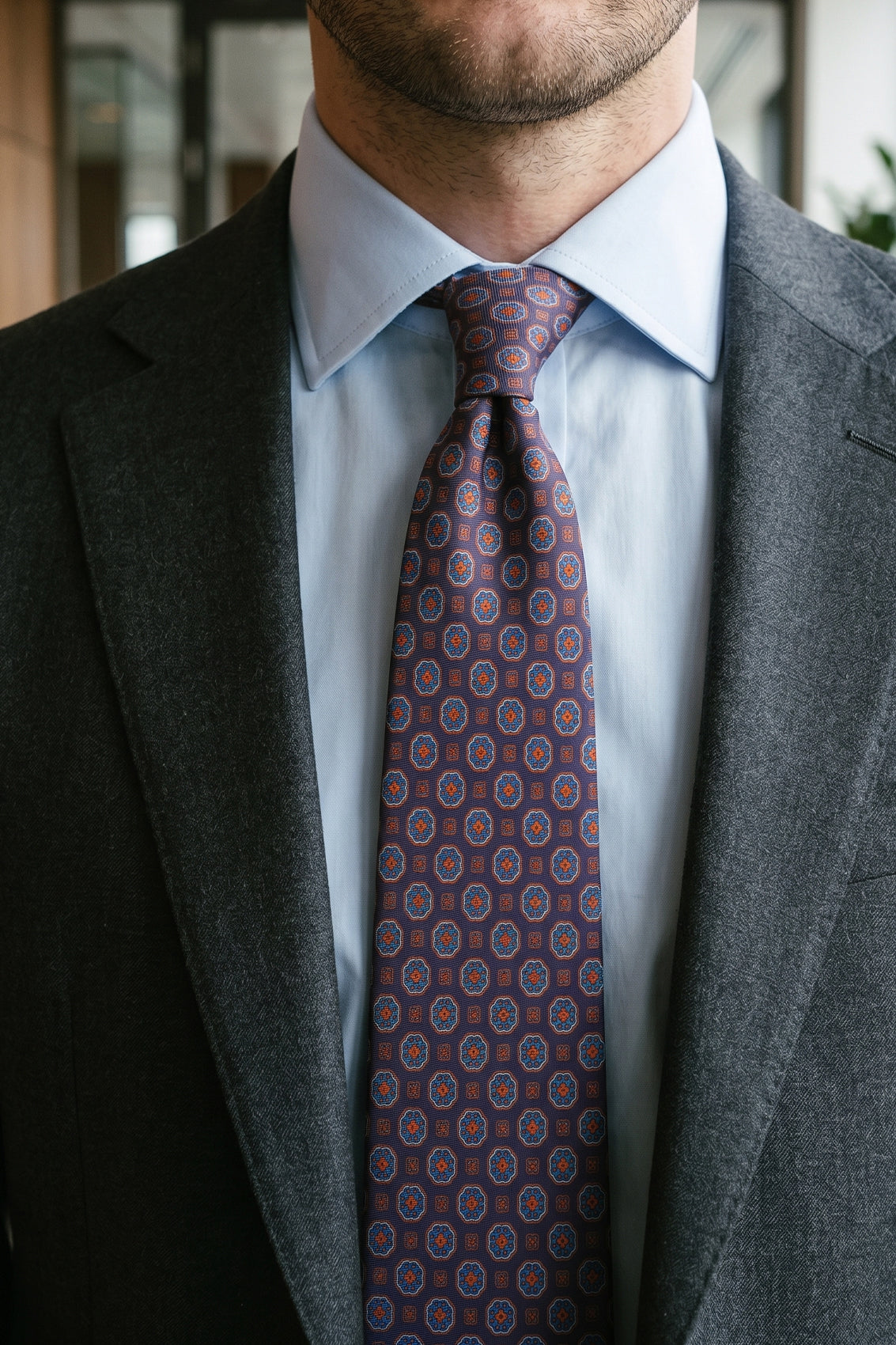 Vintage Navy Block Print Silk Tie with premium silk and stylish design, perfect for weddings and formal events.