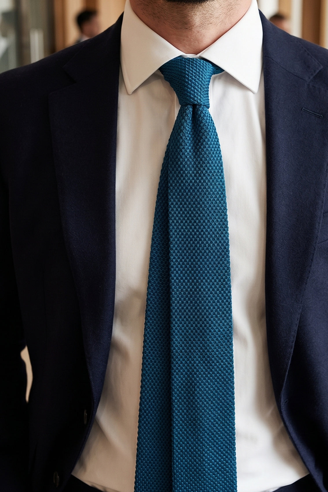 Ash Teal knitted tie with hand finishing, ideal for weddings and formal events.