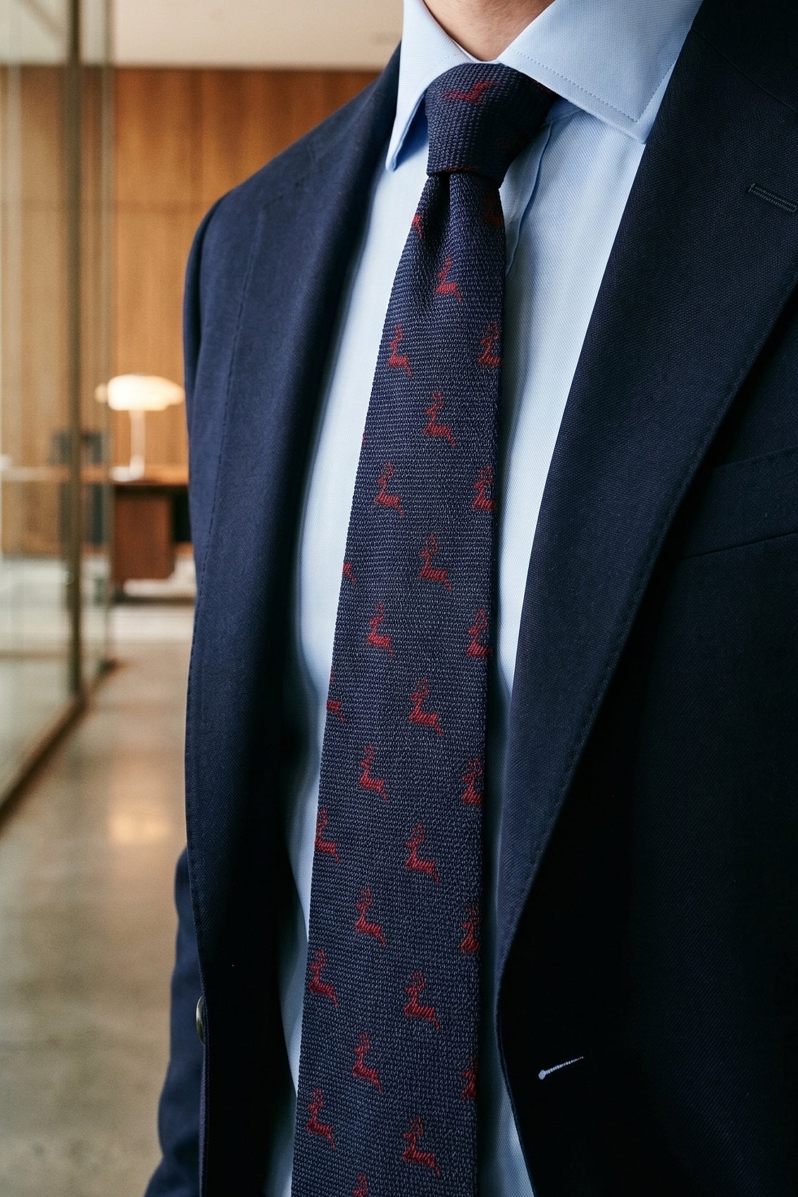 Stag Blue tie with elegant design, ideal for weddings, office wear, and casual outings.