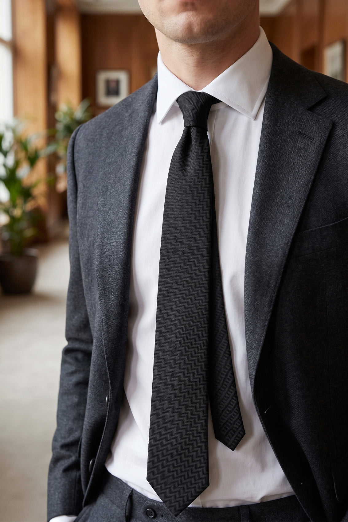 Black Self Stripe tie with sophisticated design, perfect for weddings, office wear, and formal occasions.